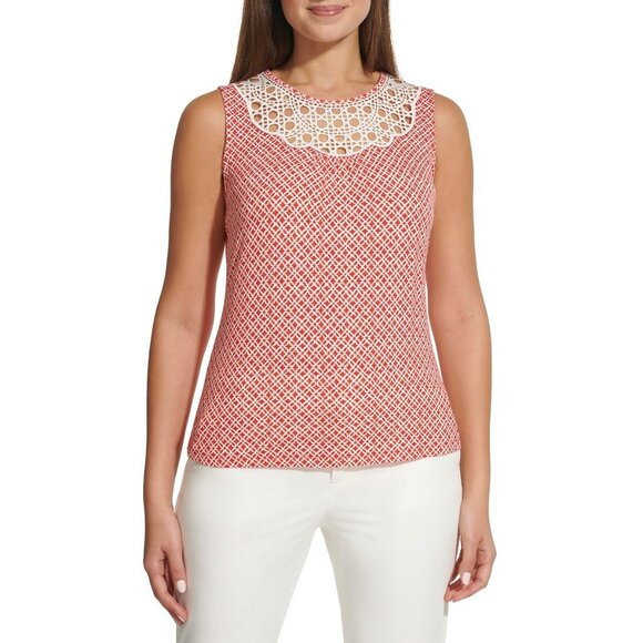Tommy Hilfiger Women's Geometric-Print Sleeveless Top Red Size S MSRP $59 - Picture 1 of 2
